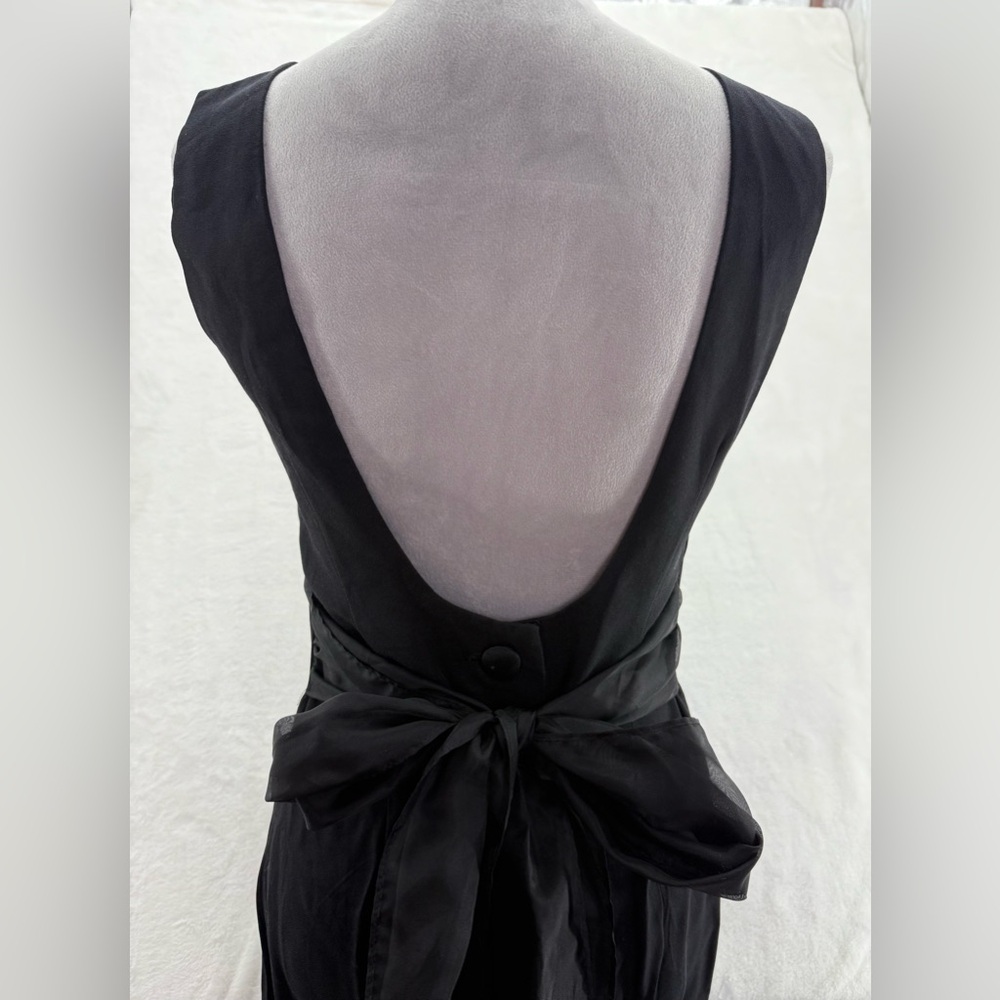 Vintage Virgo II Black Sheath Dress Size 10 Open Back Button Detail Formal